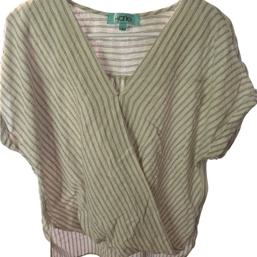 Karlie Green and White Wrap Blouse